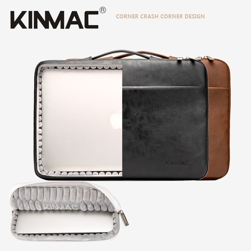 Kinmac Brand PU Leather Laptop Bag 12,13,14,15,15.6 Inch, Shockproof Man Lady Women Case for MacBook Air Pro 13.3,15.4 Dropship - Pu Leather Black,