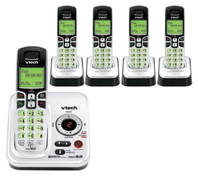 Vtech 6229-5 DECT 6.0 Cordless Phone, Silver/Black, 5 Handsets