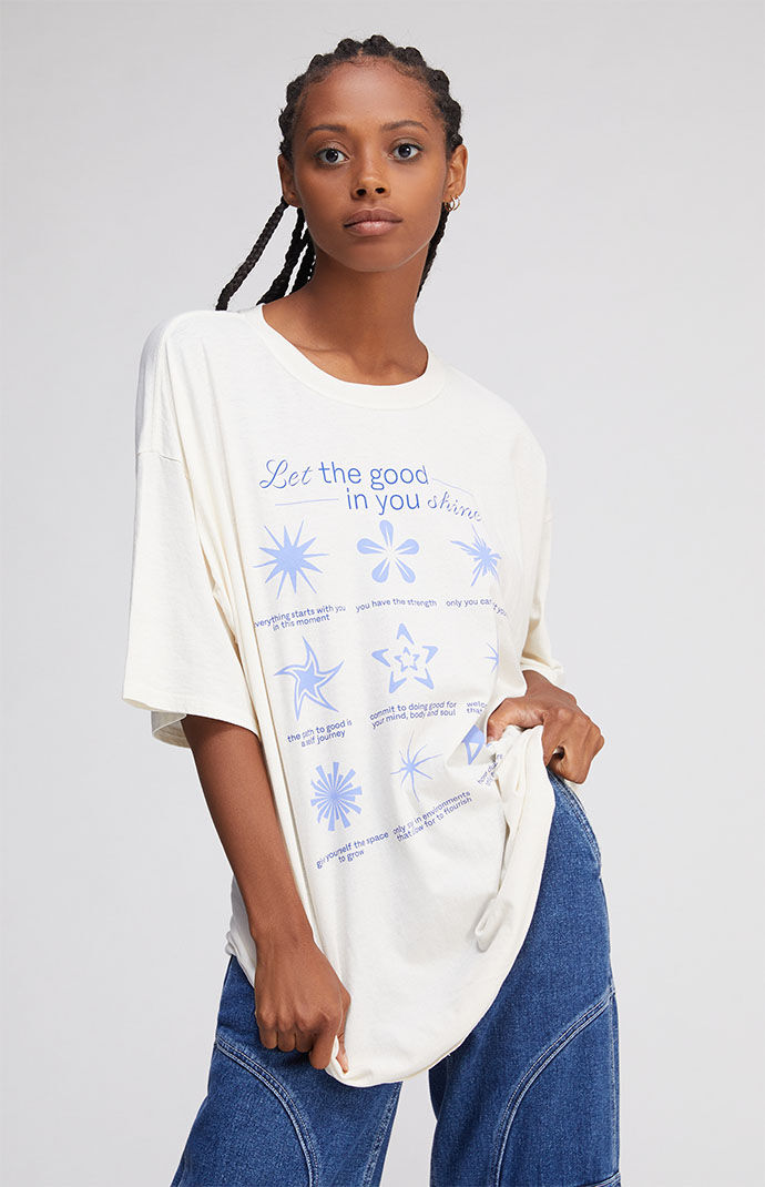 Golden Hour Womens Let the Good in You Shine Oversized T-Shirt - White