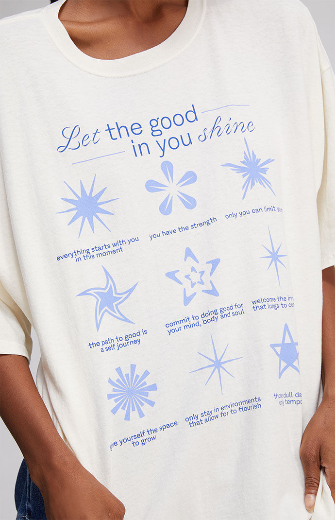 Golden Hour Womens Let the Good in You Shine Oversized T-Shirt - White thumbnail