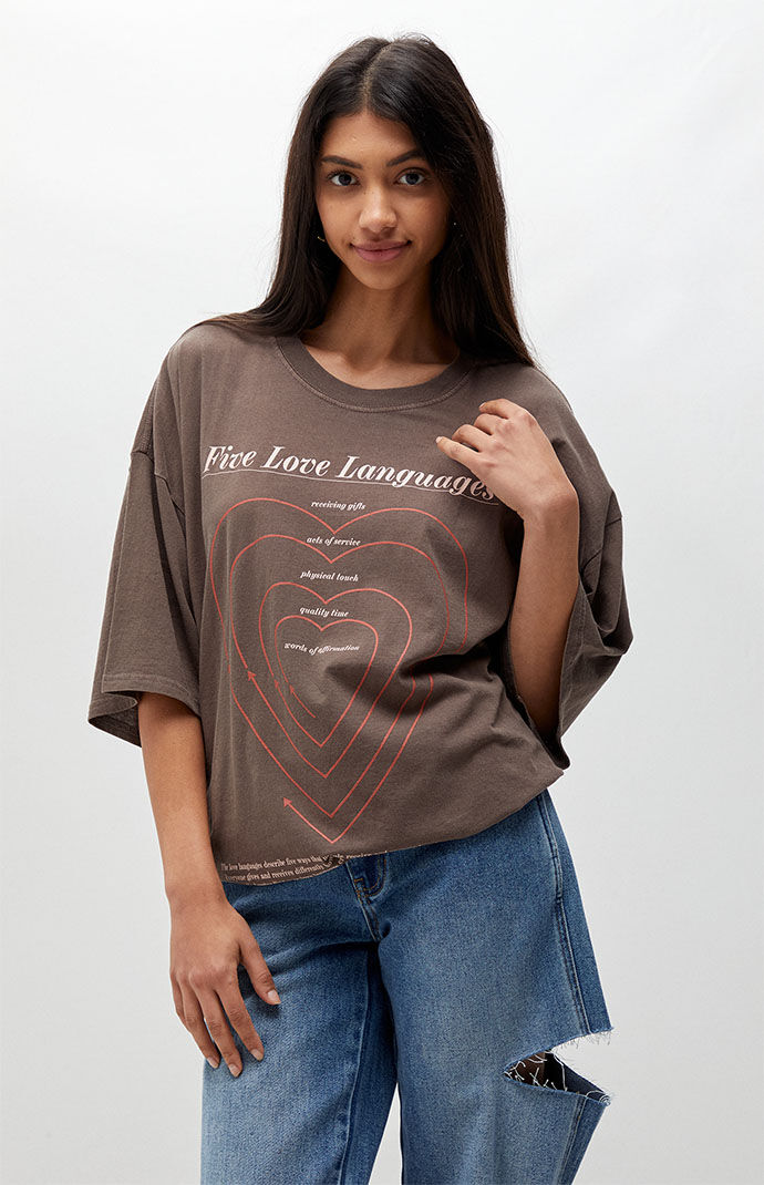 Golden Hour Womens Five Love Languages Oversized T-Shirt - Brown