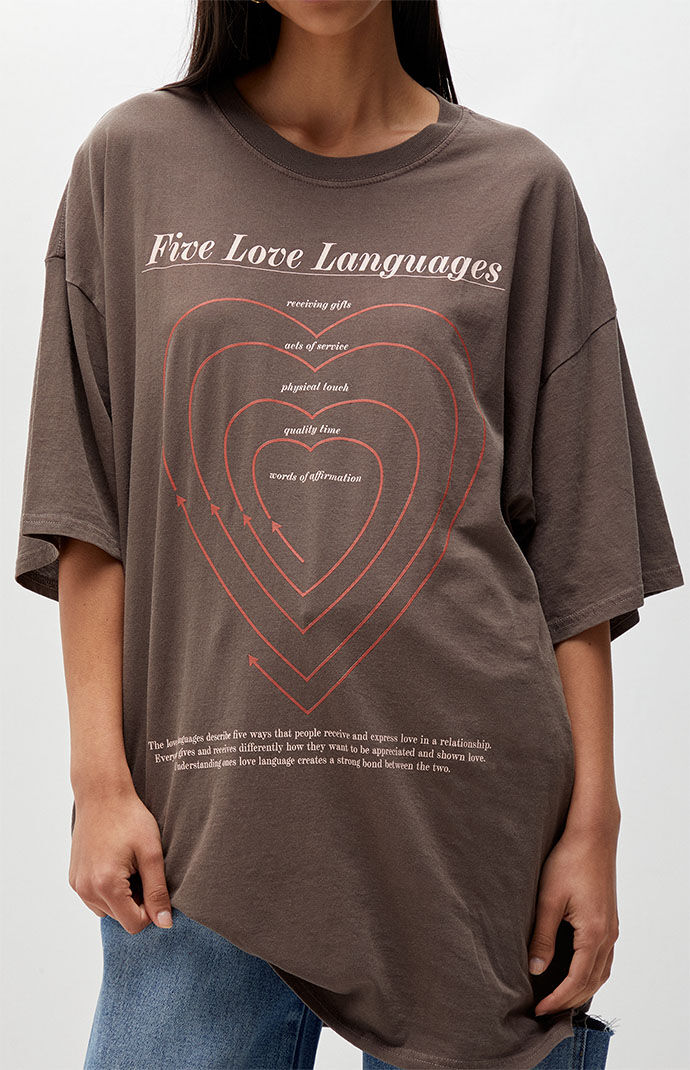 Golden Hour Womens Five Love Languages Oversized T-Shirt - Brown thumbnail