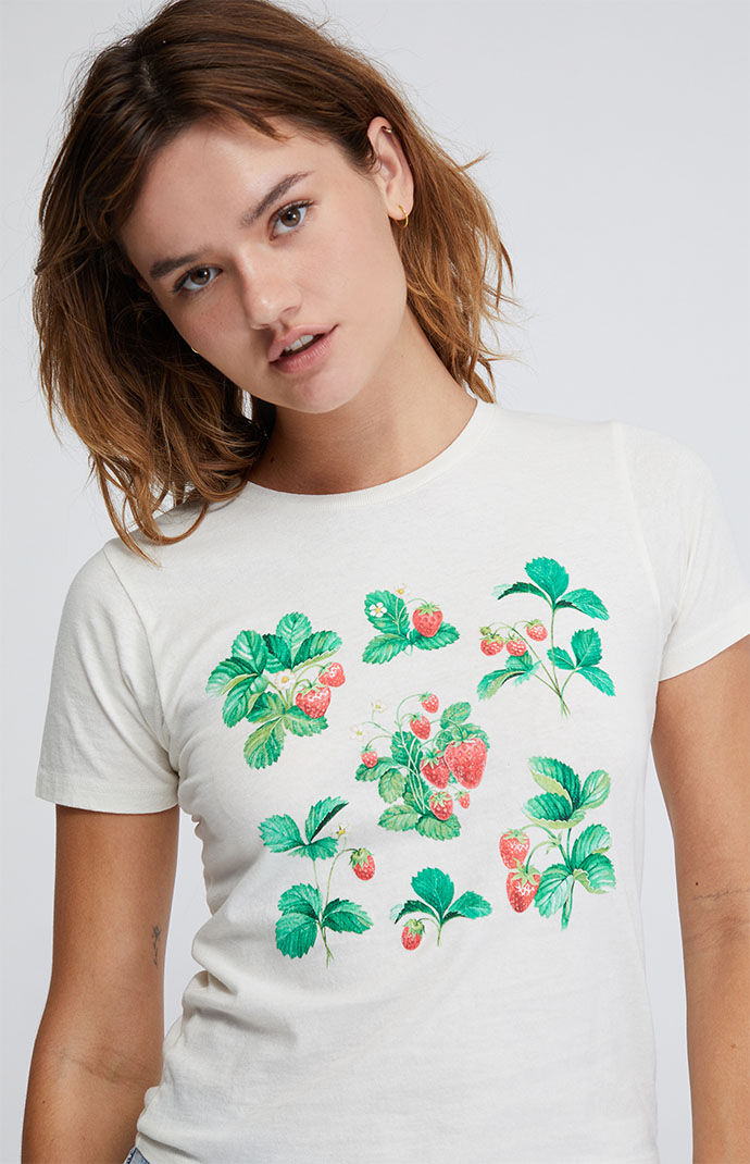Golden Hour Womens Strawberry Field Baby T-Shirt - White Size Small
