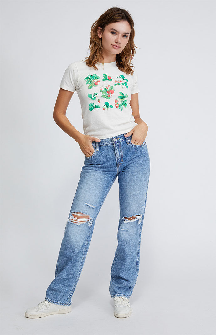 Golden Hour Womens Strawberry Field Baby T-Shirt - White Size Small thumbnail