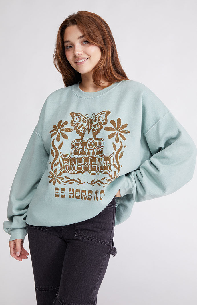 Golden Hour Womens Stay Present Crew Neck Sweatshirt - Green