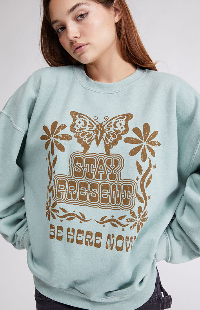 Golden Hour Womens Stay Present Crew Neck Sweatshirt - Green thumbnail