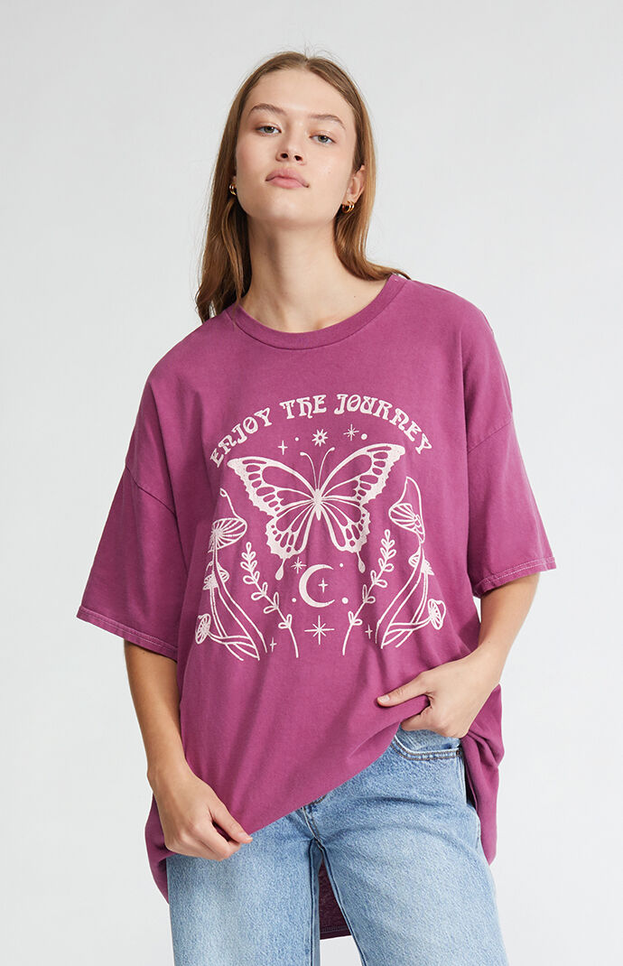 Golden Hour Womens Enjoy the Journey Oversized T-Shirt - Pink