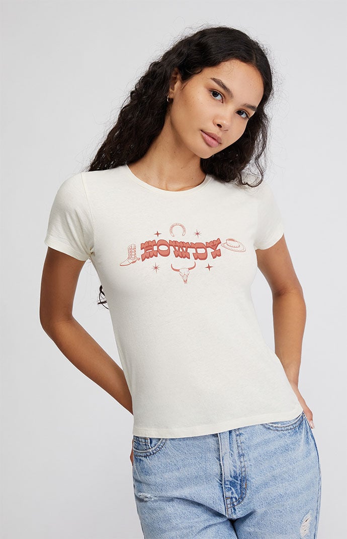 Golden Hour Womens Howdy Baby T-Shirt - Beige Size Large