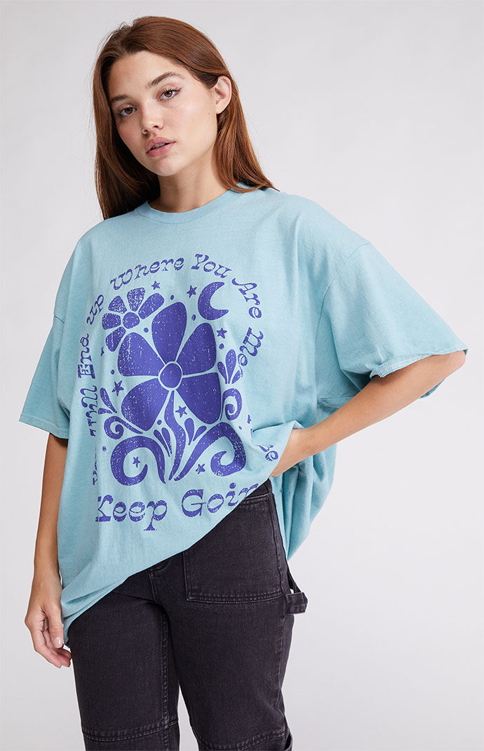 Golden Hour Womens Keep Going Oversized T-Shirt - Blue
