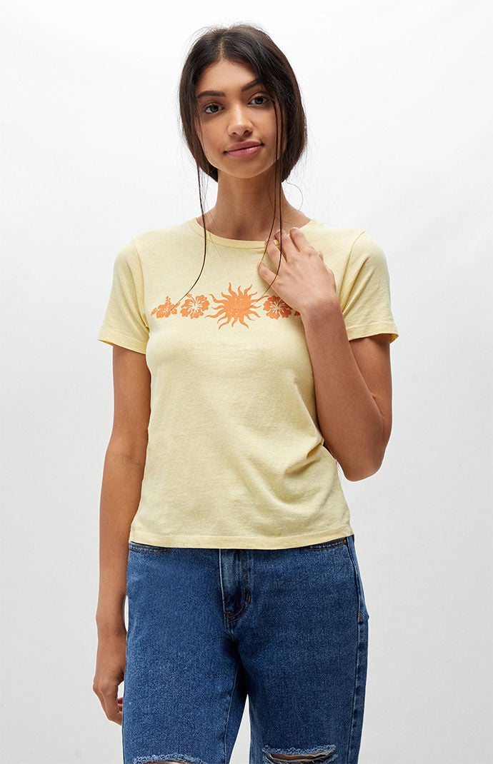 Golden Hour Womens Hawaiian Florals T-Shirt - Yellow Size Small