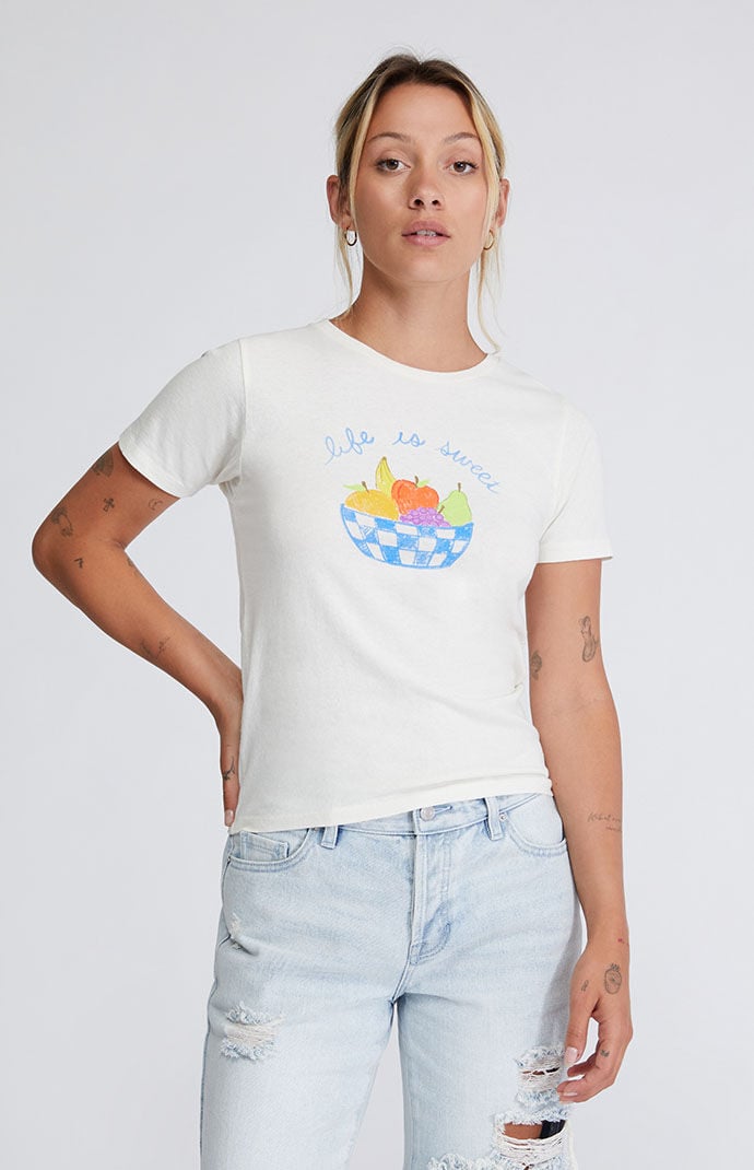 Golden Hour Womens Life Is Sweet Baby T-Shirt - White Size Large