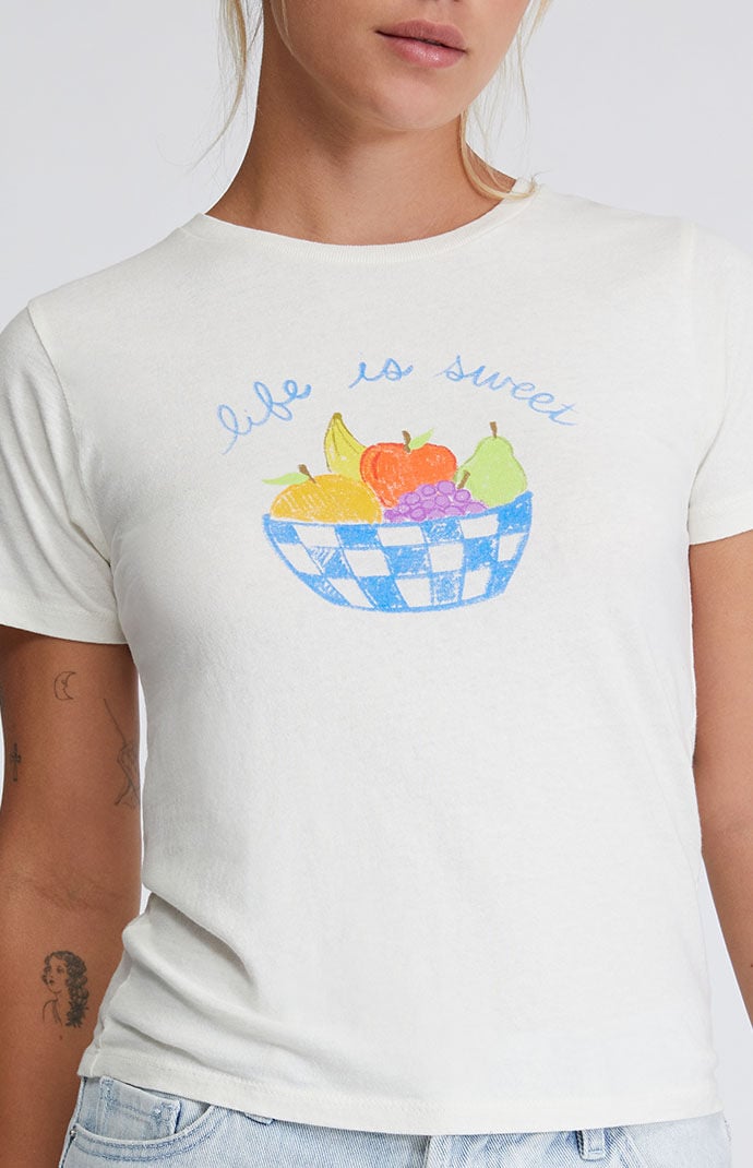 Golden Hour Womens Life Is Sweet Baby T-Shirt - White Size Large thumbnail