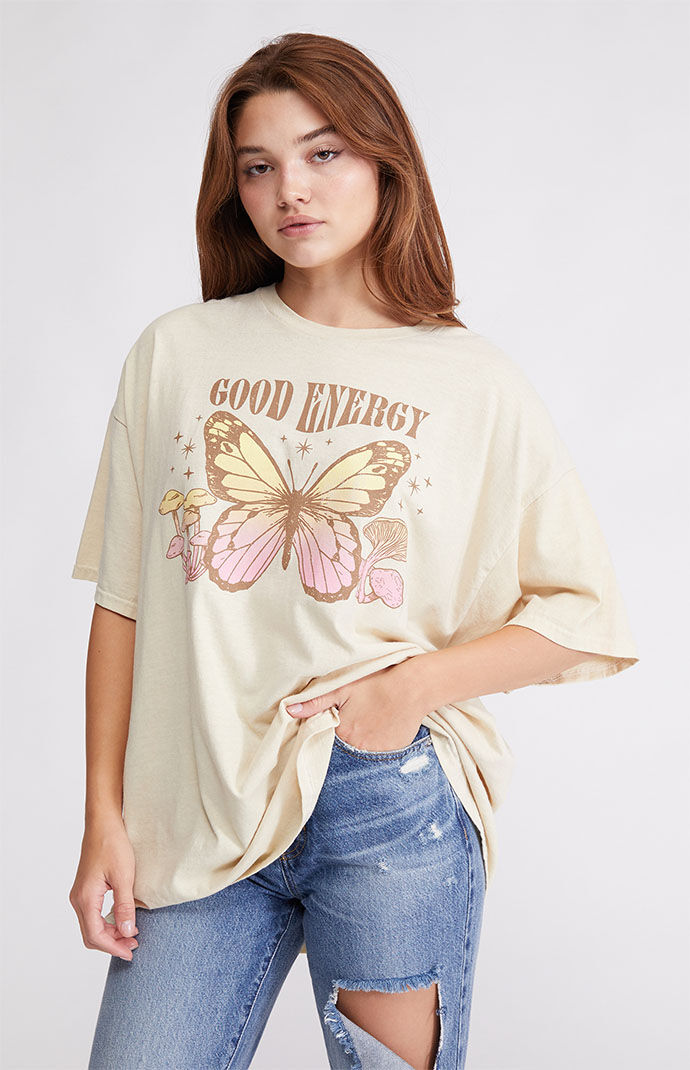 Golden Hour Womens Good Energy Oversized T-Shirt - Pink