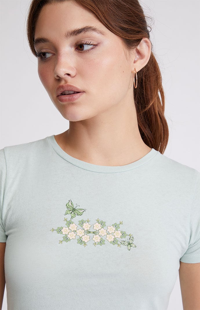 Golden Hour Womens Butterfly Garden Baby T-Shirt - Green Size Large thumbnail