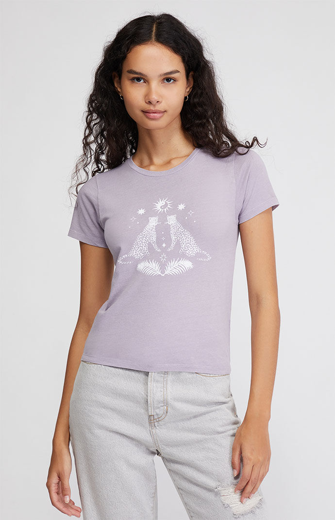 Golden Hour Womens Tiger Stars Baby T-Shirt - Purple Size Small