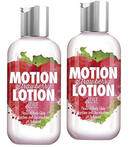 Motion Lotion Elite STRAWBERRY Flavored Water Based Sex Lubricant (Flavored Body Glide Paraben and Glycerin Free PH Balanced) : Size 6 Fl. Oz
