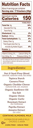 Simple Mills Almond Flour Crackers, Farmhouse Cheddar - Gluten Free, Healthy Snacks, 4.25 Ounce (Pack of 3) thumbnail