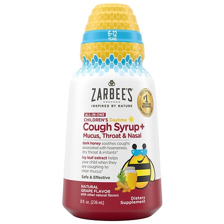 Zarbee's Kid's All-in-One Daytime for Age 6-12 with Honey, Turmeric, B3,6,12 & Zinc Cough Syrup - Grape - 8 Fl Oz