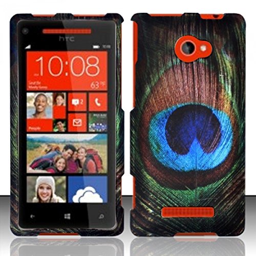 For HTC Windows Phone 8x 6990 (at&T) Rubberized Design Cover - Blue/Green Feathers thumbnail
