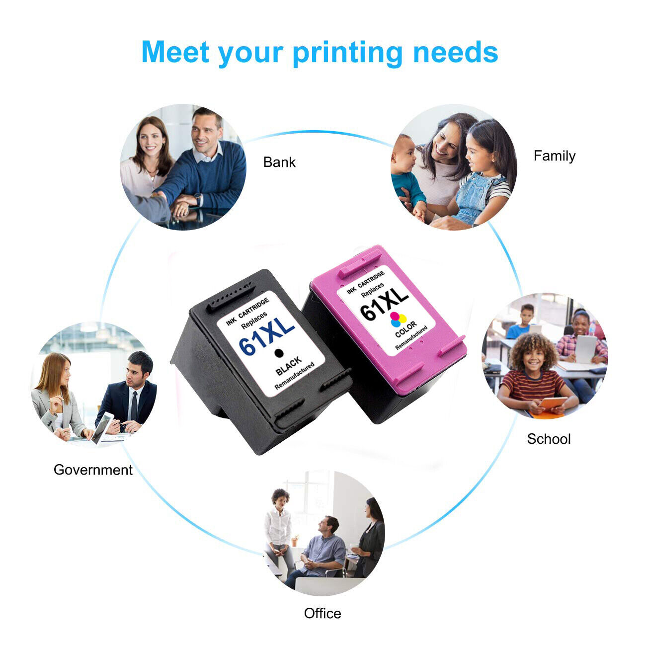 61 XL Black & Color Ink Cartridge for HP Deskjet 2050 2510 2512  2514  2540 thumbnail