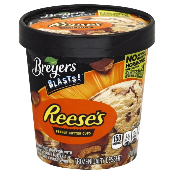 REESE'S PEANUT BUTTER WITH REESE'S PEANUT BUTTER CUP PIECES AND A FUDGE SWIRL FROZEN DAIRY DESSERT, REESE'S