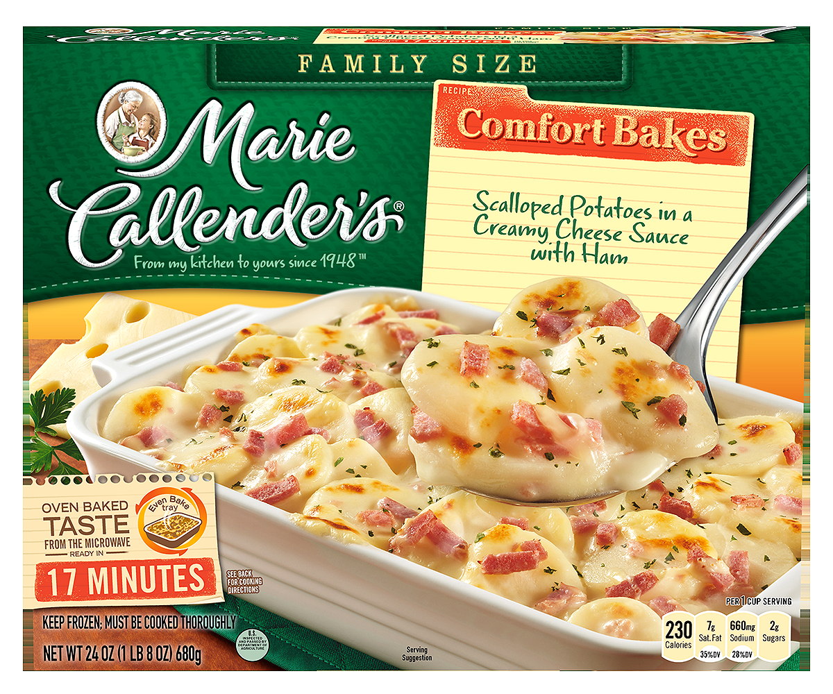Marie Callender's, Family Size Comfort Bakes Scalloped Potatoes in a Creamy Cheese Sauce with Ham