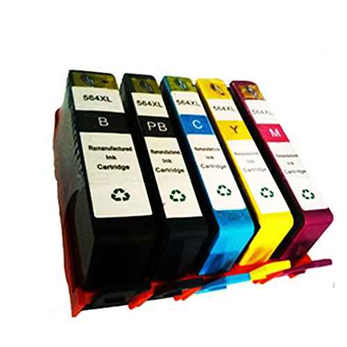 HOTCOLOR 5 Pack New for 564XL Ink Cartridge for HP Photosmart 7510 7515 7520 7525 Printer