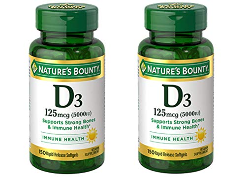 Nature's Bounty Vitamin D3 125mcg (5000 IU), 150 Rapid Release Softgels (Pack of 2)