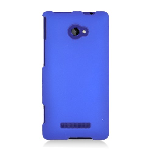 Protector Cover Snap on Hard Rubber Case for HTC Windows Phone 8X Zenith 6990 - Blue thumbnail