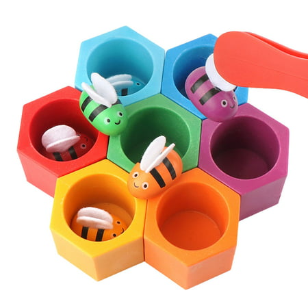 Buodes Kid Toys Kid Toys Wooden Kindergarten Early Education Puzzle Color Cognition Clip Little Bee Toy