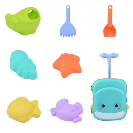 Q#6331，New Children S Summer Beach Toy Set Luggage Trolley Case Summer Sand Shovel 8Pc，P*6331 TP1