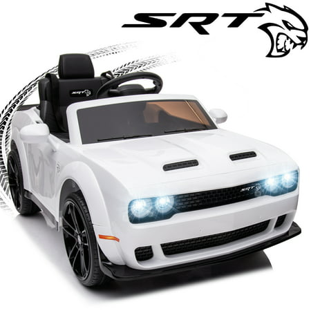 Uhomepro White 12 V Dodge Challenger SRT Hellcat Powered Ride on Car with Remote Control