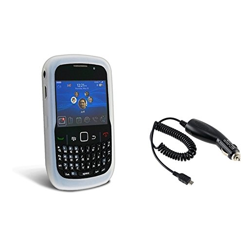 Insten® Clear White Silicone Cover Case + Car Charger Compatible with Blackberry Curve 8520 / 8530 Cell Phone