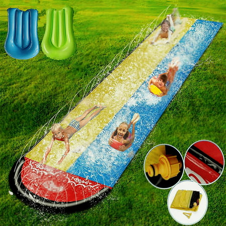 Lavinya Inflatable Slip and Water Slide with Crash Body Board and Water Spraying Side Rails  Summer Water Toys with Double Lane Racing Path for Kids A