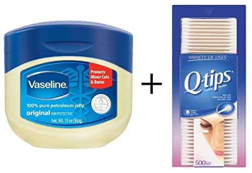 Vaseline 100% Pure Petroleum Jelly, 13Ounce Jars + Q-tips Cotton Swabs, 500 Count