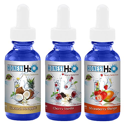 Water Enhancer-Honest H2O-from Stevia Select-Water Flavoring 2 Oz. Glass Bottles-3 Variety Pack Cherry Vanilla-Strawberry Mango, Coconut Pineapple-Nat