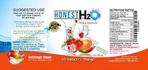Water Enhancer-Honest H2O-from Stevia Select-Water Flavoring 2 Oz. Glass Bottles-3 Variety Pack Cherry Vanilla-Strawberry Mango, Coconut Pineapple-Nat thumbnail