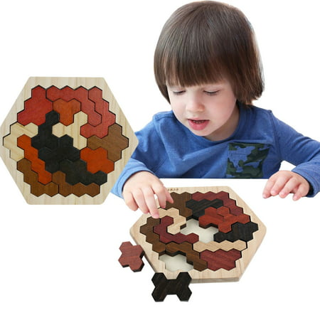 Wooden Hexagon Puzzle for Kid Adults - Shape Pattern Block Tangram Brain Teaser 912-lj#2723 Outdoor Toys Wooden Hexagon Puzzle