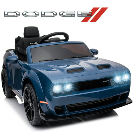 Uhomepro Blue 12 V Dodge Challenger SRT Hellcat Battery Powered Ride on Cars with Remote Control  LED Light and MP3 Player  Electric Vehicle Ride on T