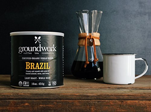 Groundwork Certified Organic Single Origin Whole Bean Coffee, Brazil, 16 Oz Can (Pack of 2) thumbnail