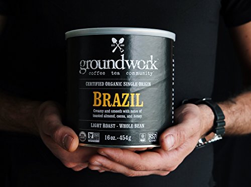 Groundwork Certified Organic Single Origin Whole Bean Coffee, Brazil, 16 Oz Can (Pack of 2) thumbnail