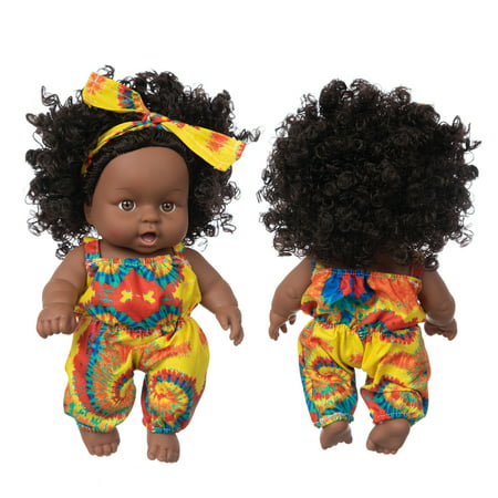FengLS Black African Black Baby Cute Curly Black 8-Inch Vinyl Baby Toy A18-Z#4397 2022 Newest Black African Black