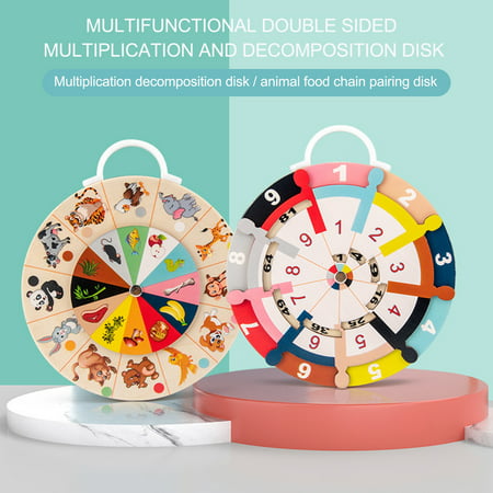 FengLS Wooden Double-sided Multiplication Math Plate Animal Food Pairing Turntable Toy 09-Gifts-08A#4722 Now Toys Wooden Double-sided Multiplication