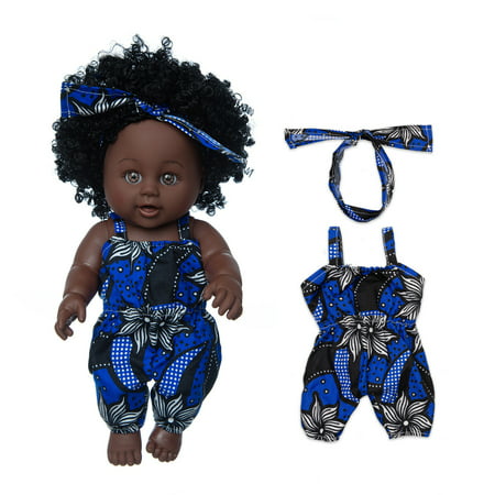 FengLS Black Skin African Black Baby Cute Curly Hair Lace Skirt 12INCH Vinyl Baby Toy A18-Z#5674 2022 Newest Black Skin African