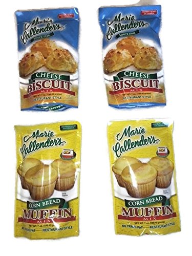 Marie Callender's Cheese Biscuit & Corn Bread Muffin Mix Bundle ~ Pack Includes 2 Marie Callender's 7 Oz Corn Bread Muffin Mix & 2 Marie Calle