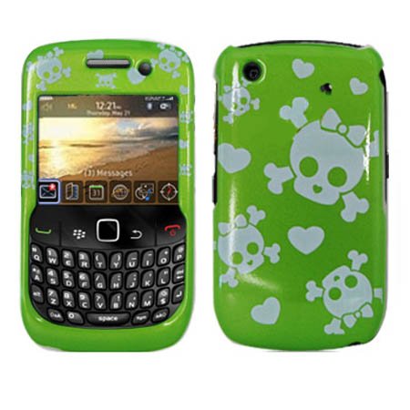 Hard Plastic Snap on Cover Fits RIM Blackberry 8520 8530 9300 9330 Curve, Curve 3G White Cutie Skull/Neon Green (Please Carefully Check Your Device Mo