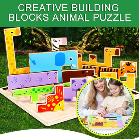 FengLS Kids Baby Wooden Cute Animal Cognition Puzzle Animal Learning Educational Toy 09-Gifts-08A#4962 Now Toys Kids Baby Wooden