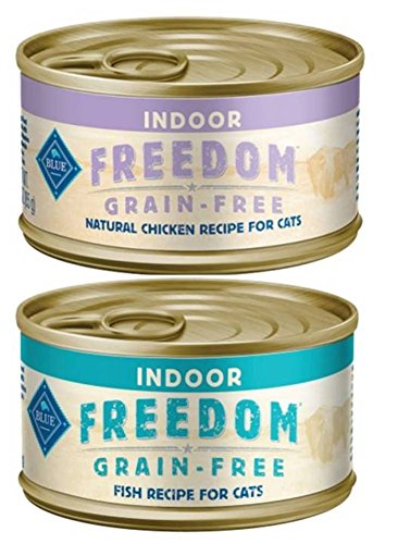Blue Buffalo Freedom Grain Free Indoor Cat Food 2 Flavor Variety 6 Can Bundle: (3) Blue Buffalo Freedom Indoor Chicken, and (3) Blue Buffalo Freedom I