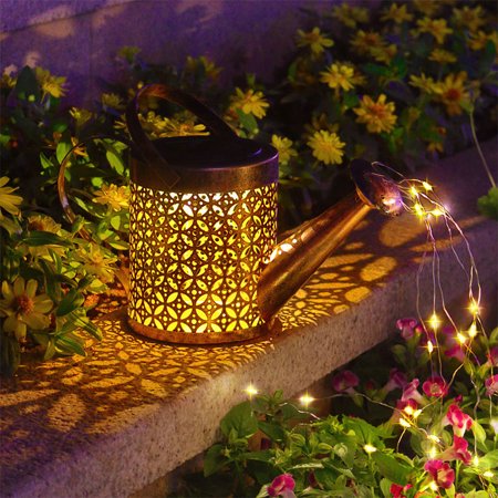 Solar Watering Can with String Lights  Retro Cracked Metal Hanging Solar Watering Light  Waterproof Garden Decoration for Path  Yard  Path  Walkway  T