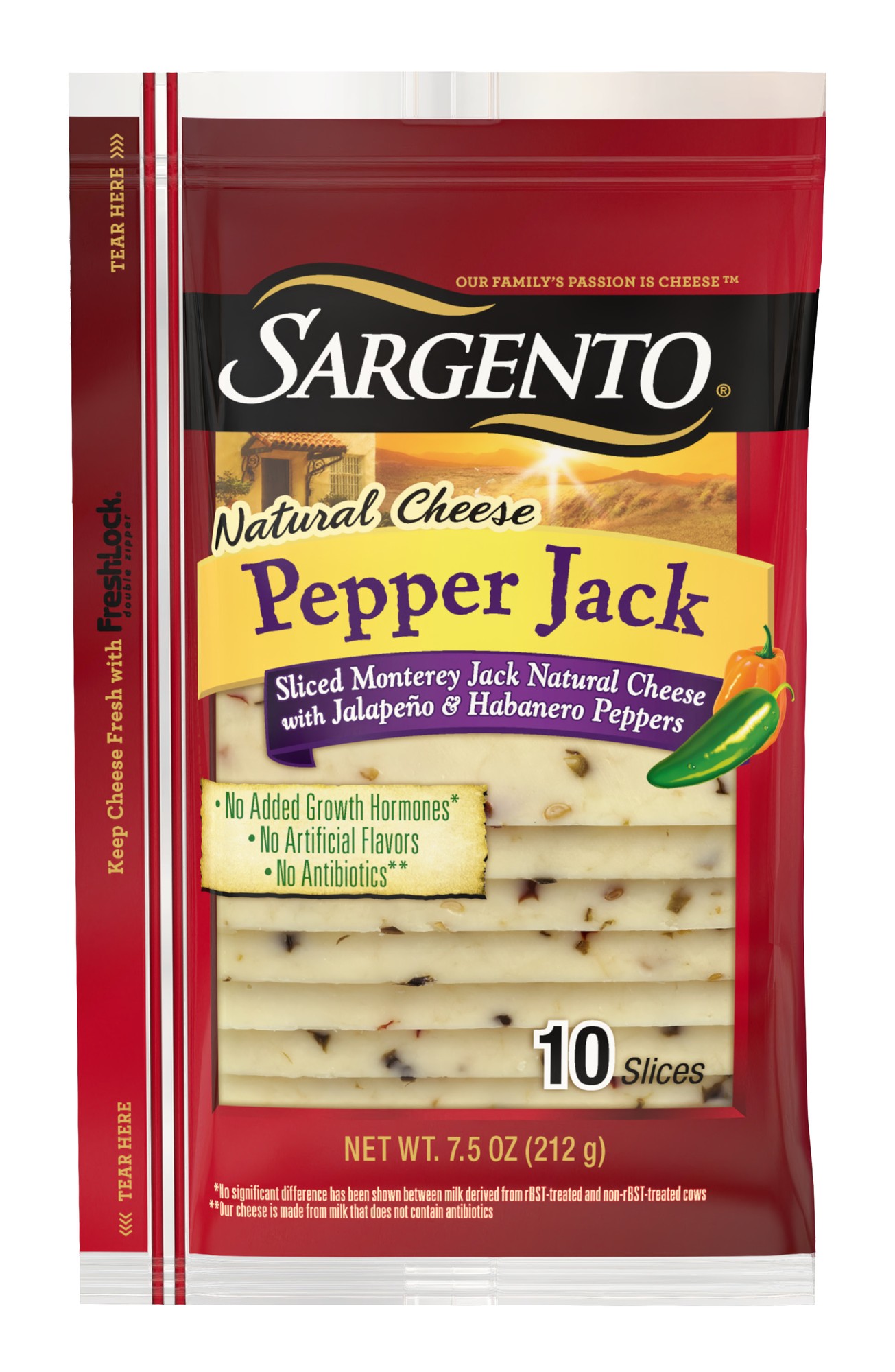 Pepper Jack Sliced Monterey Jack Natural Cheese with Jalapeno & Habanero Peppers, Pepper Jack